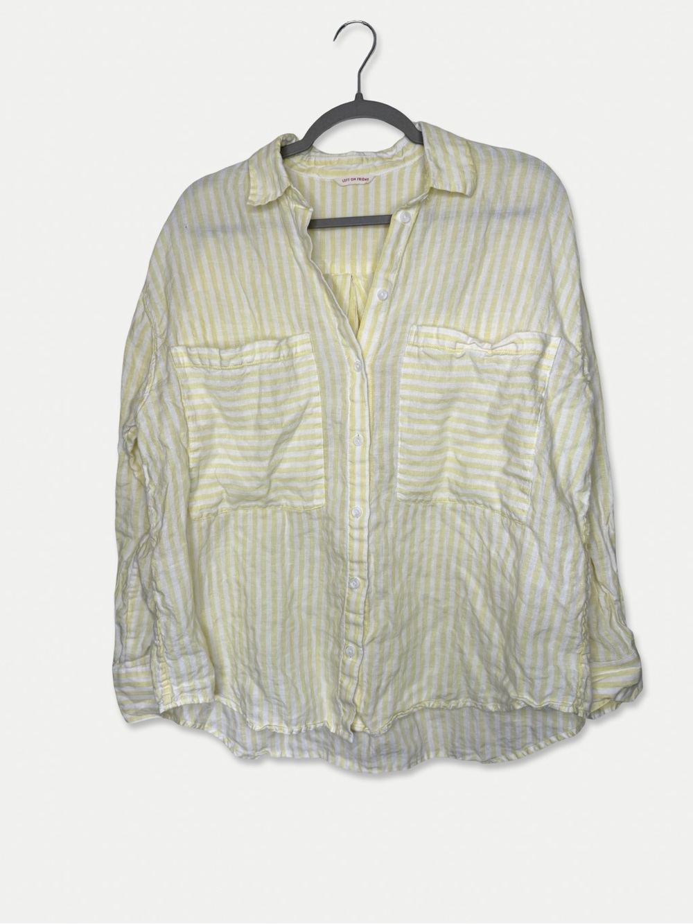 Left On Friday Striped Oversized Button Down Shirt Yellow White L/XL